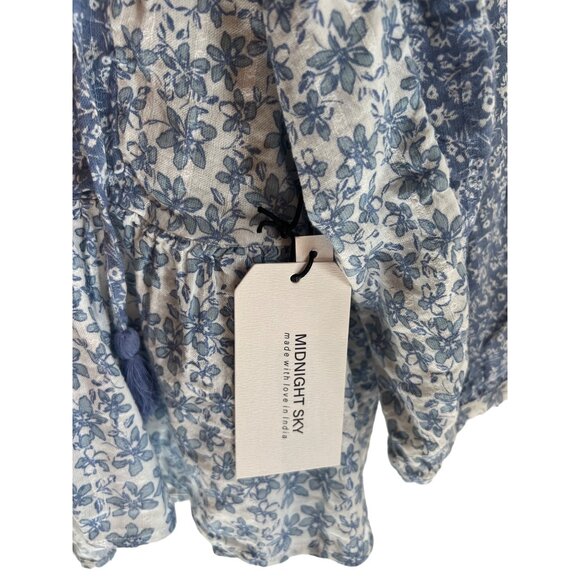 Midnight Sky Floral Blue Peasant Blouse Women's Long Sleeve Top Size L Blouse - Picture 4 of 5